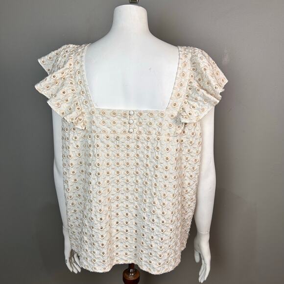 Sezane Top Forta Blouse XXL / Size 12 Sleeveless Ruffle Blouse Eyelet Cotton - Picture 5 of 12